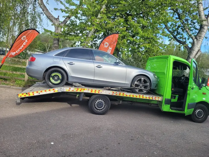 Audi A4, strapped at the wheels